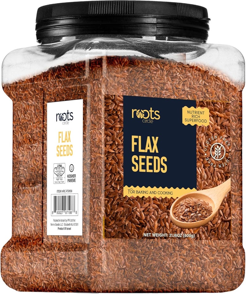 Roots Circle Premium Brown Whole Raw Flax Seeds - Rich in Fiber, Omega-3 Fatty Acids | Great for Baking, Salads, Smoothies & Protein Balls | Premium Flaxseeds | Kosher Bulk 1 Pack of 21oz - Image 1